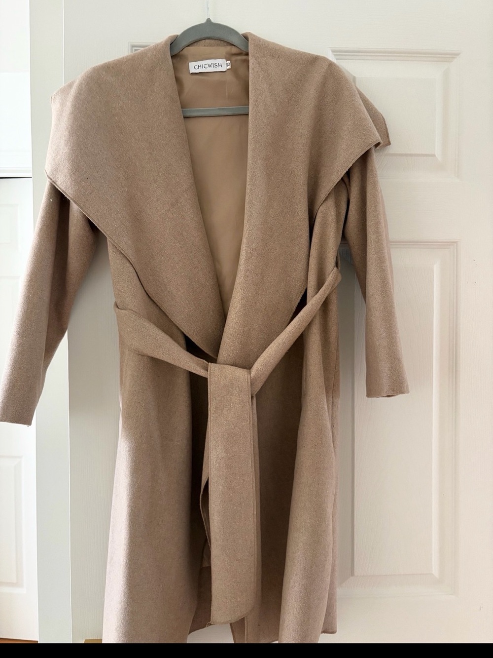 Chicwish Taupe Open-Front Belted Wrap Cardigan